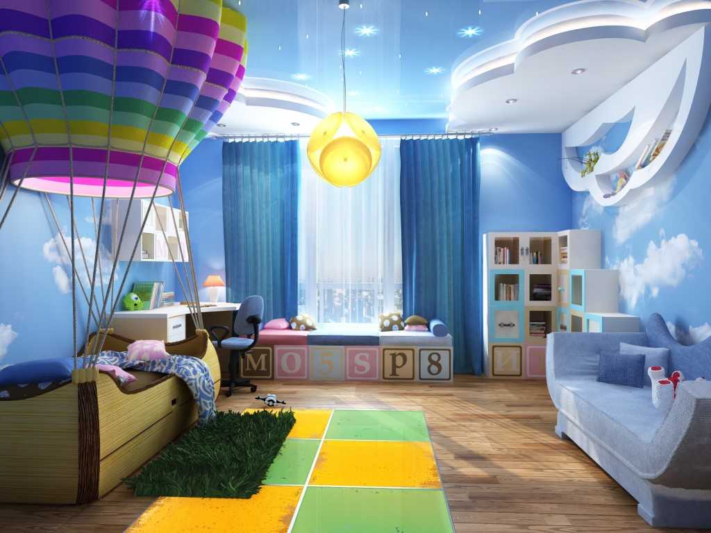 Оформление детской комнаты — дизайн и декор потолка